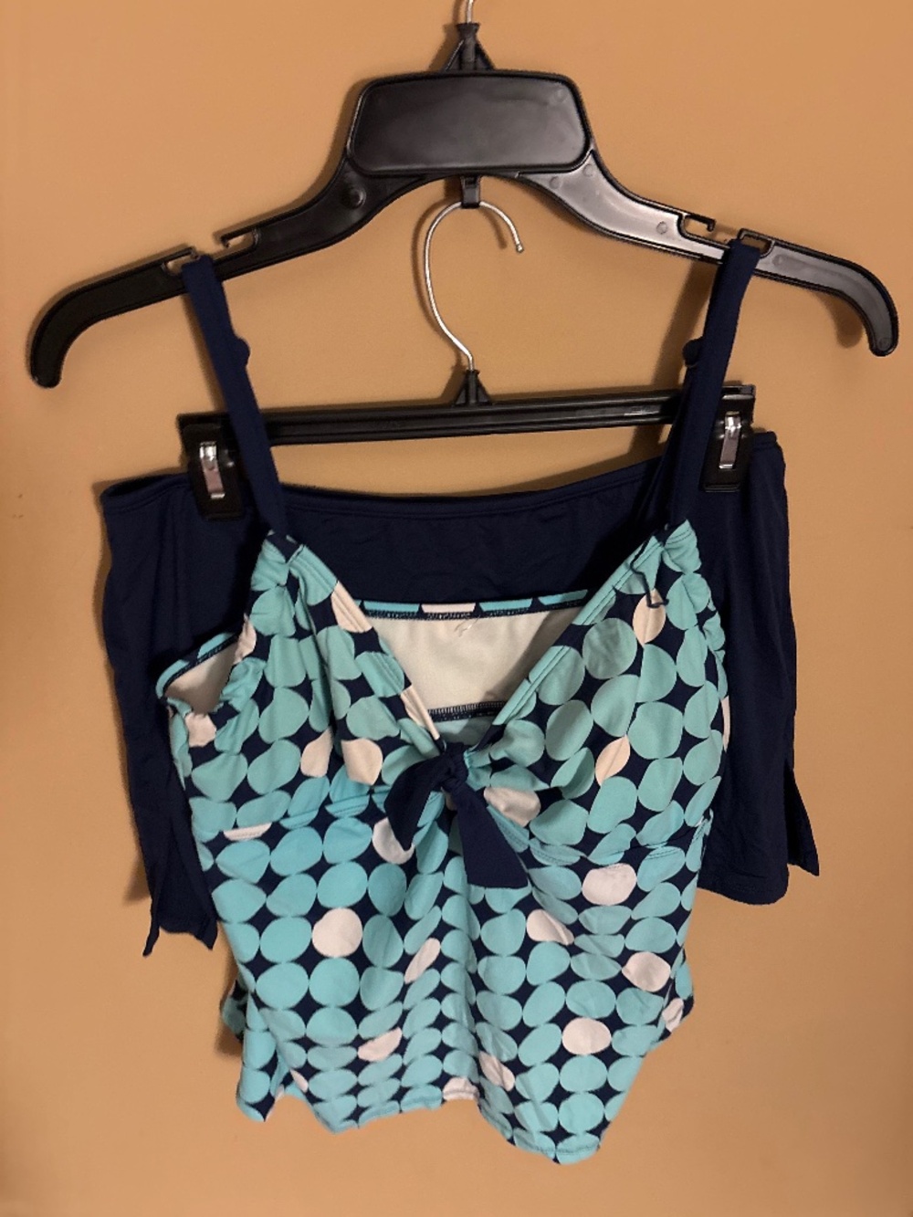 Bathing suit set blue polka dot pattern